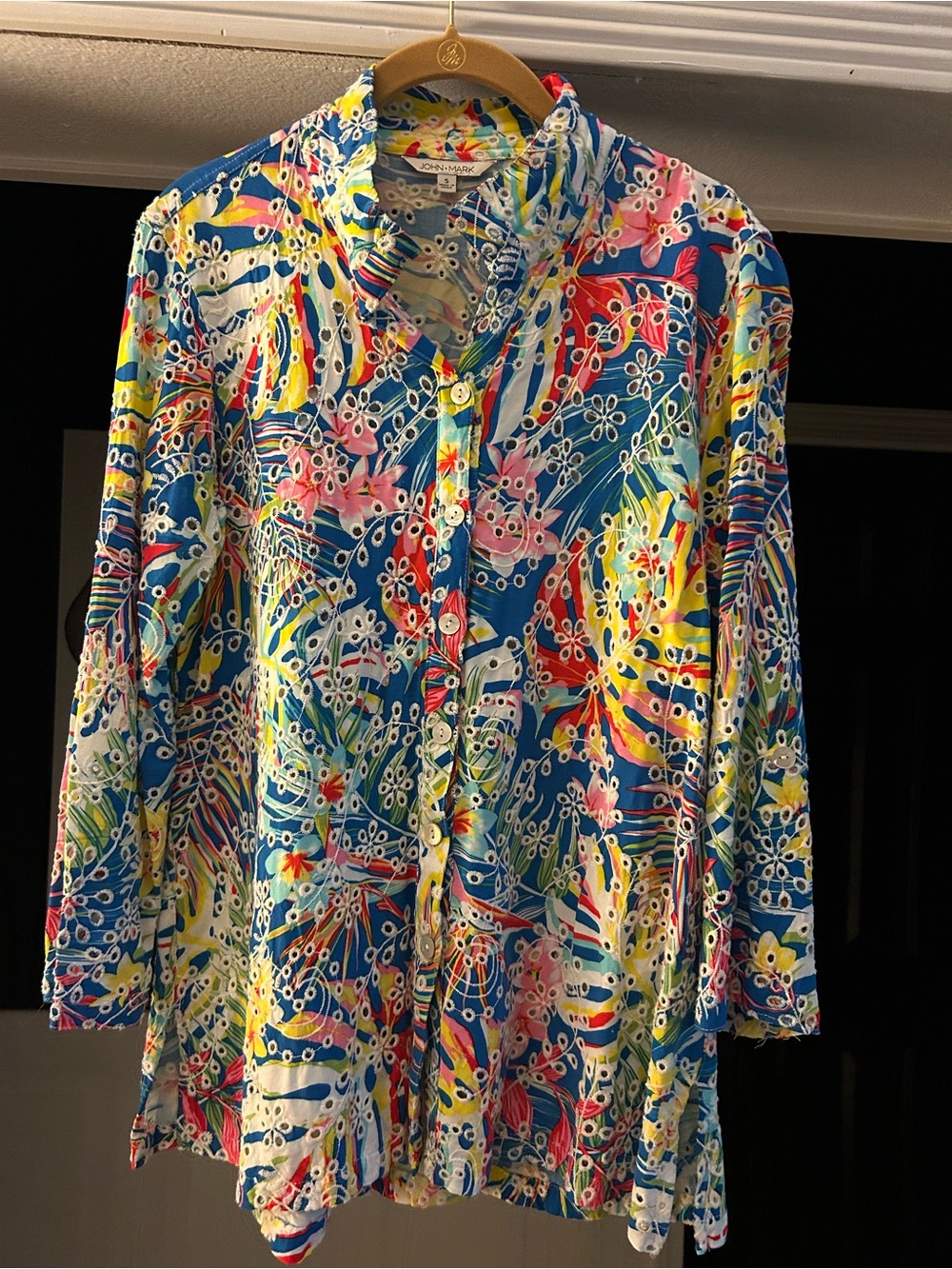 John Mark Multicolor Floral Tropical Button-Down Shirt — Blue Base
